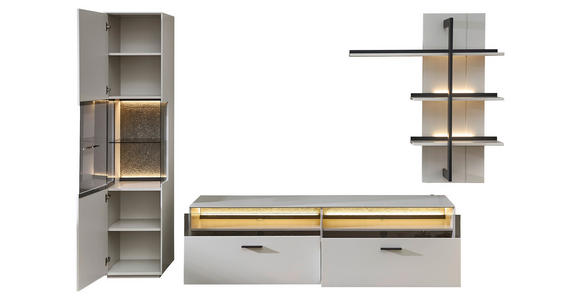 WOHNWAND 3-teilig in Anthrazit, Hellgrau, Sahara 285/204/45 cm - Anthrazit/Hellgrau, Design, Glas/Holzwerkstoff (285/204/45cm) - Novel