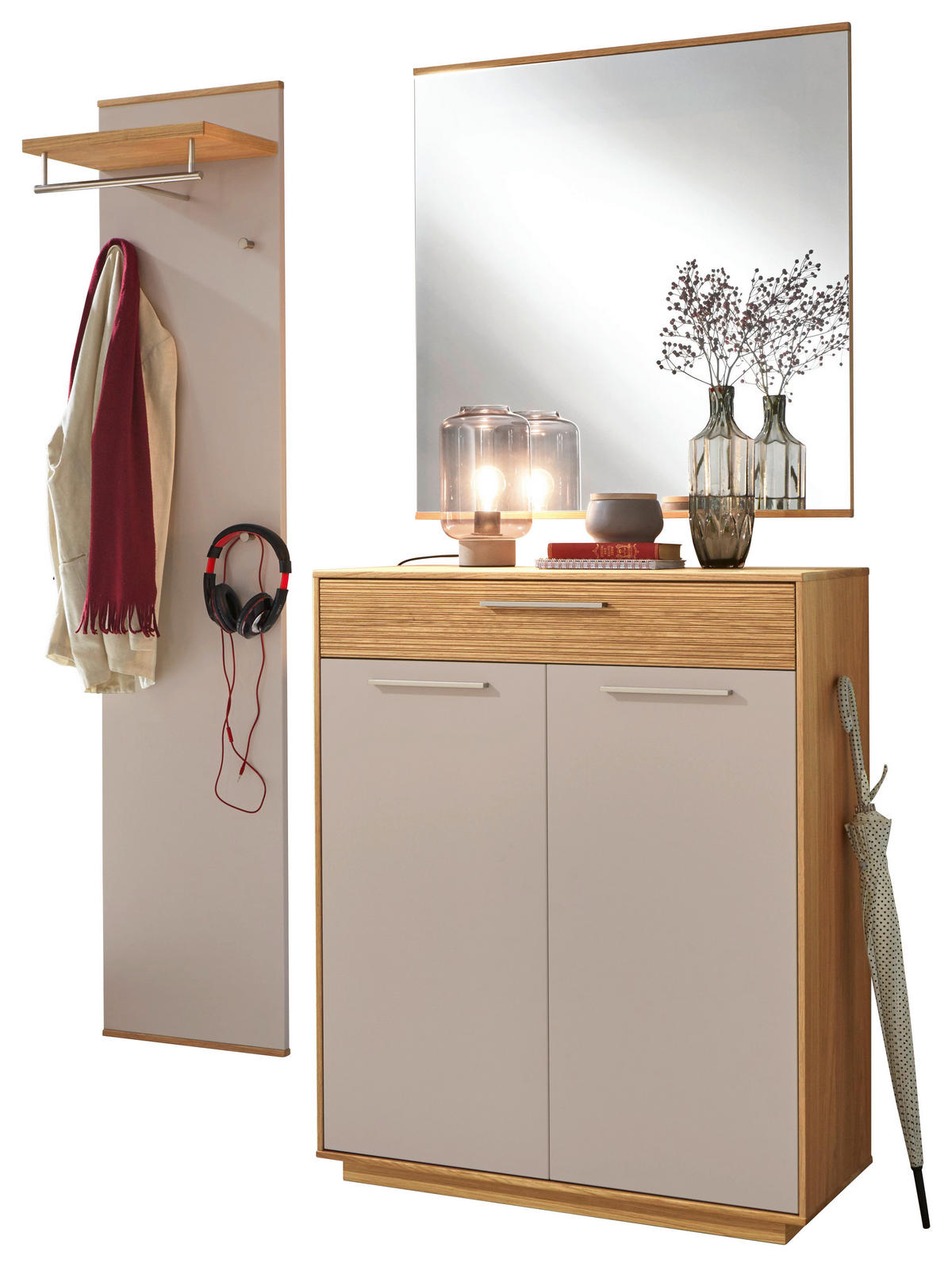 GARDEROBE 3-teilig  in 140/195/37 cm  - Taupe/Eichefarben, Design, Holz/Holzwerkstoff (140/195/37cm)