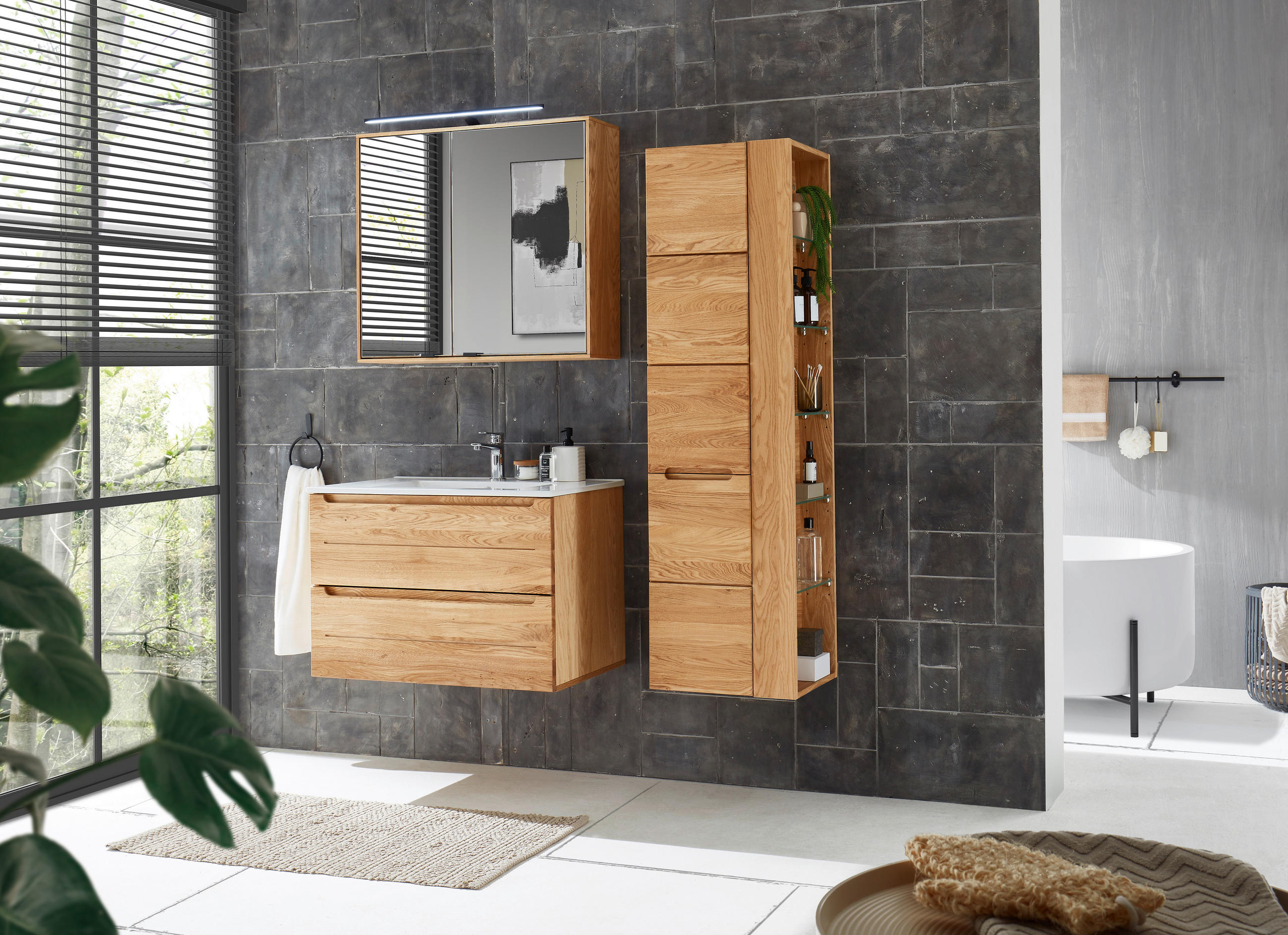 SPIEGELSCHRANK 80/70/20 cm  - Eichefarben/Silberfarben, KONVENTIONELL, Glas/Holz (80/70/20cm) - Linea Natura