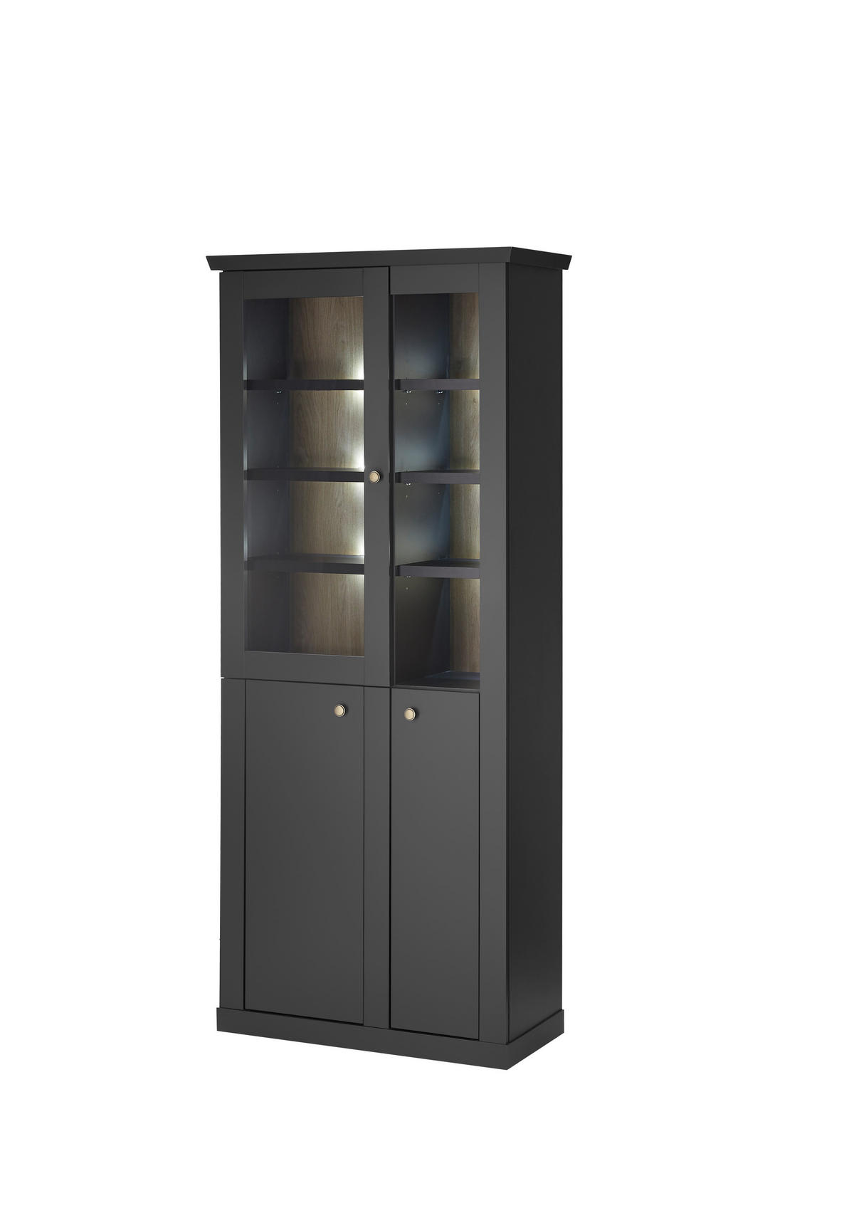 VITRINE  in Schwarz, Eichefarben - Eichefarben/Messingfarben, Design, Holzwerkstoff/Metall (86/200/39cm) - MID.YOU