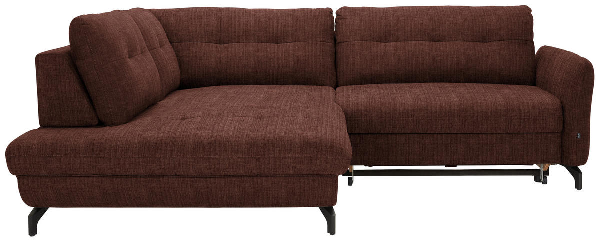 ECKSOFA in Flachgewebe, Leinenoptik Rotbraun  208/247 cm  - Rotbraun/Schwarz, Design, Textil/Metall (208/247cm) - Xora