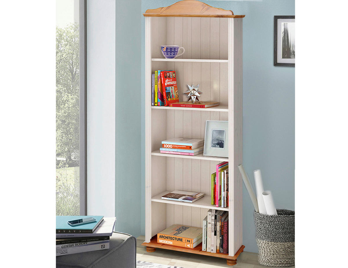 REGAL Kiefer massiv Weiß, Honig  - Weiß/Honig, Design, Holz (77/181/31cm) - MID.YOU