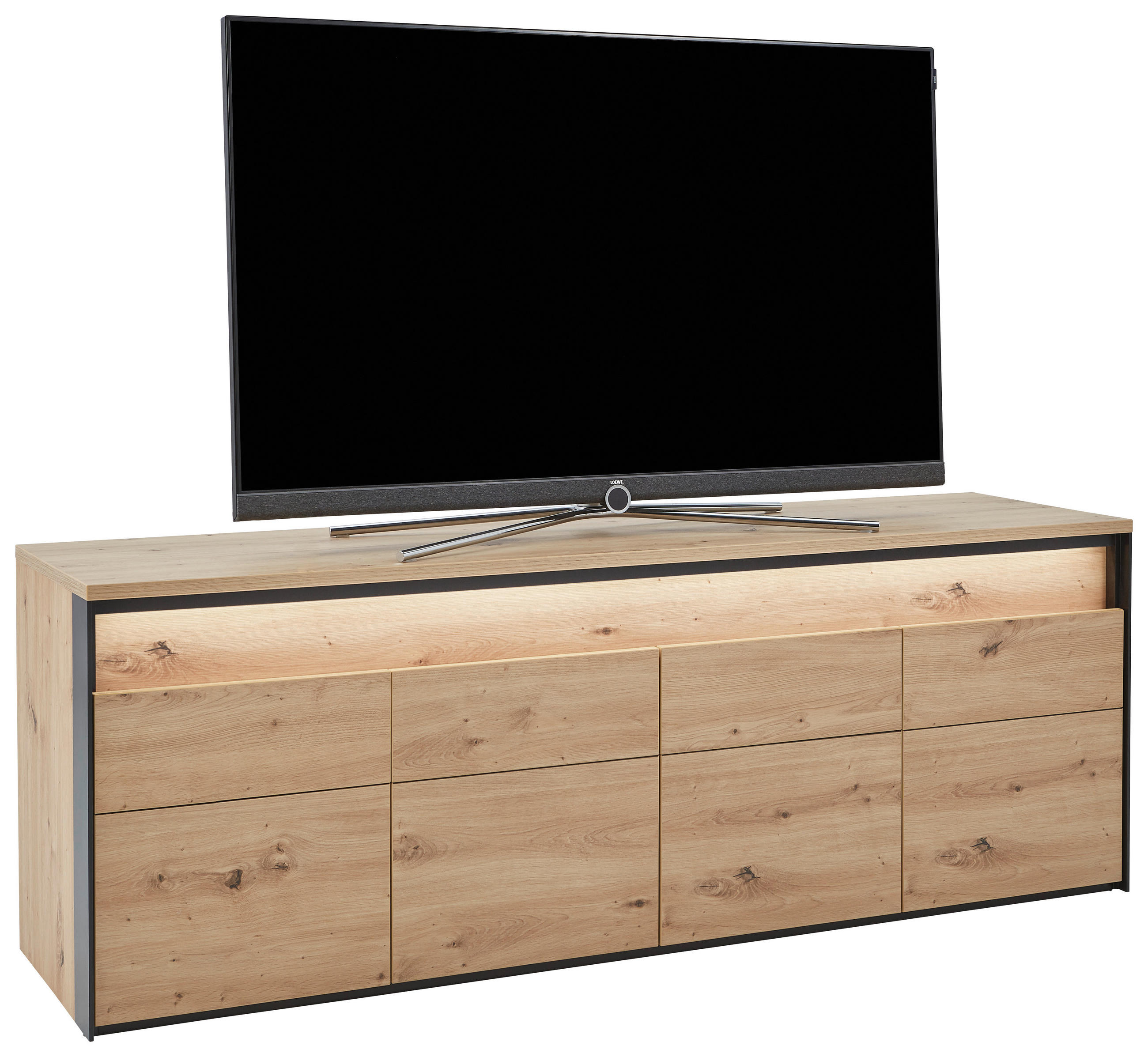 Voleo Lowboard Schwarz, Eiche Artisan 173x63x47 cm
