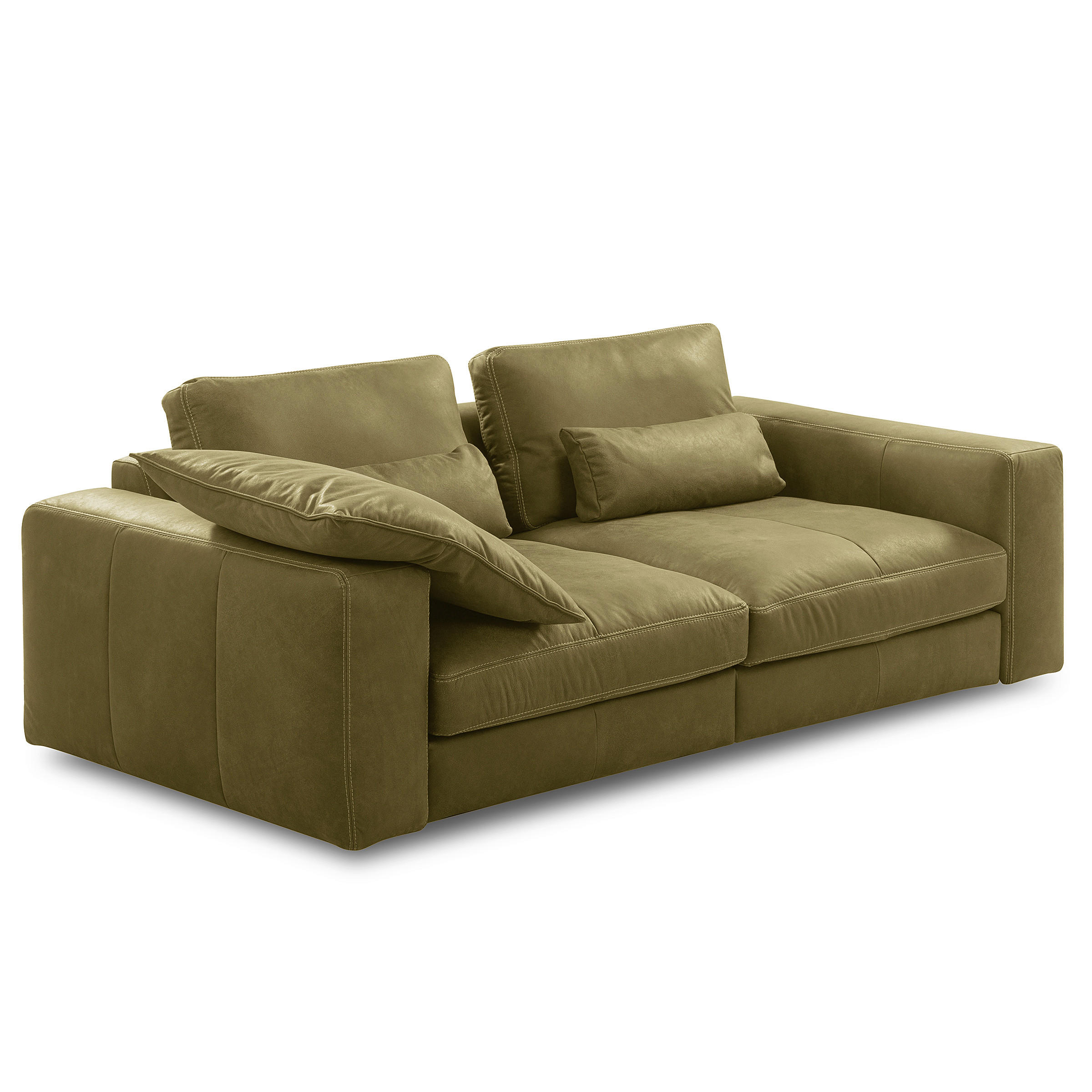 2-SITZER-SOFA  in Echtleder Olivgrün   - Beige/Schwarz, Design, Leder/Kunststoff (240/85/123cm) - Livetastic