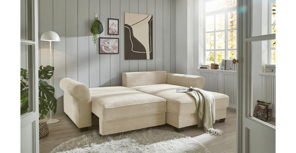 ECKSOFA Creme Cord - Creme/Schwarz, KONVENTIONELL, Kunststoff/Textil (255/185cm) - Hom`in