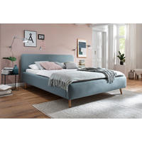 KÁRPITOZOTT ÁGY 160/200 cm  világoskék  - világoskék/tölgyfa, Design, textil/fa (160/200cm) - Livetastic