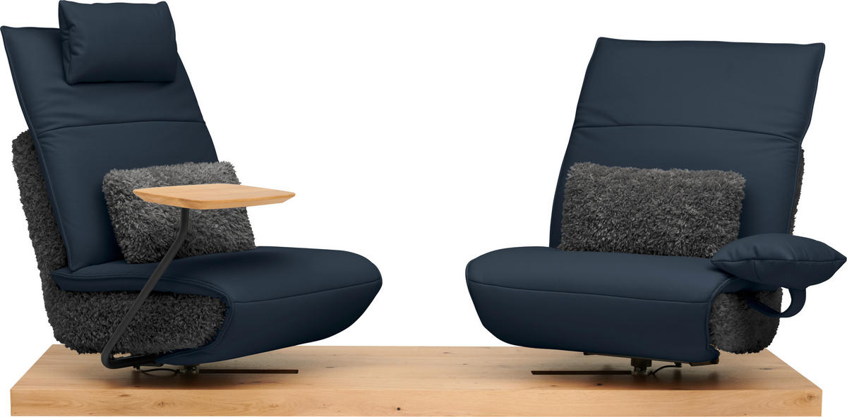 2-SITZER-SOFA  in Hochflor Echtleder Anthrazit, Blau  - Blau/Anthrazit, Design, Leder/Holz (240/65/104cm) - Koinor