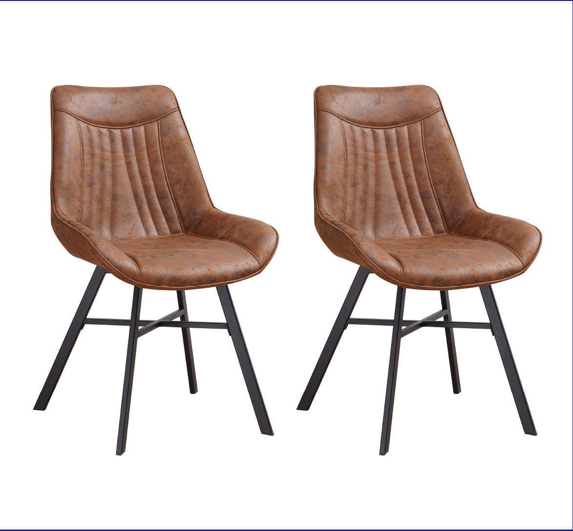 STUHL-SET 2 Stück  in Mikrofaser  - Cognac/Schwarz, MODERN, Textil/Metall (53/87/63,5cm) - MID.YOU