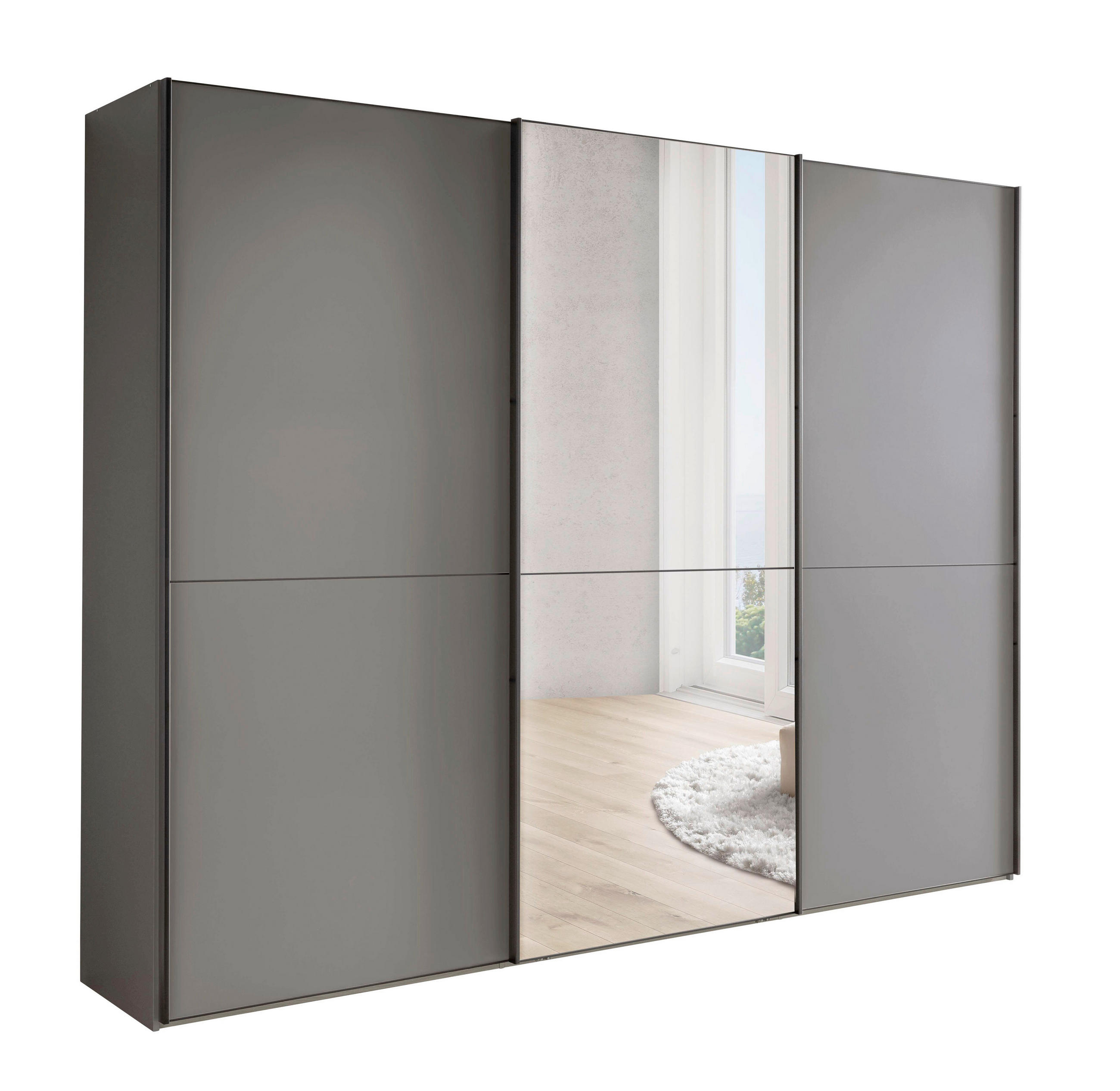 SCHWEBETÜRENSCHRANK 280/236/67 cm,  in Lavagrau, 3 Tür(en)  - Lavagrau/Schwarz, MODERN, Glas/Holzwerkstoff (280/236/67cm) - Chameo