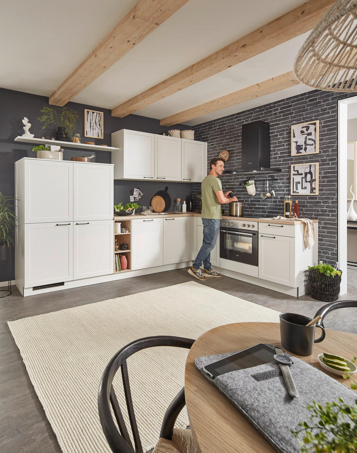 EINBAUKÜCHE   - Weiß, ROMANTIK / LANDHAUS, Holzwerkstoff/Metall - Welnova