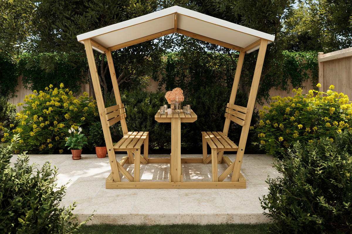 GARTENSET Webstoff Akaziemassiv  - Creme/Akaziefarben, MODERN, Holz/Textil (210/183/120cm) - Ambia Garden