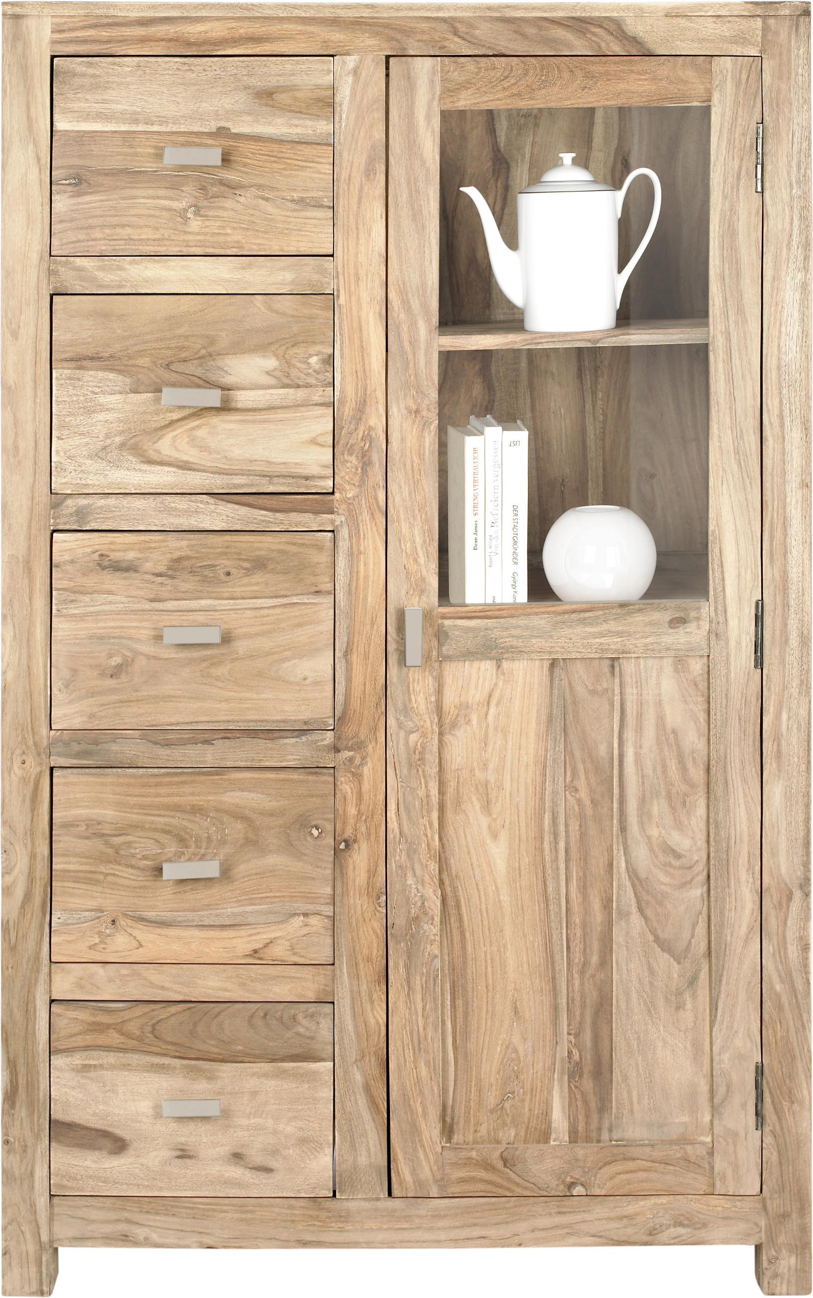 VITRINE Sheesham massiv Naturfarben - Messingfarben/Naturfarben, LIFESTYLE, Glas/Holz (95/147/45cm) - Landscape