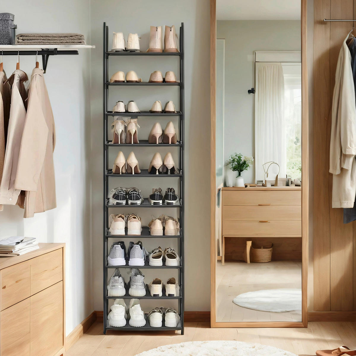 SCHUHREGAL Schwarz  - Schwarz, Basics, Textil/Metall (45/173/28cm)