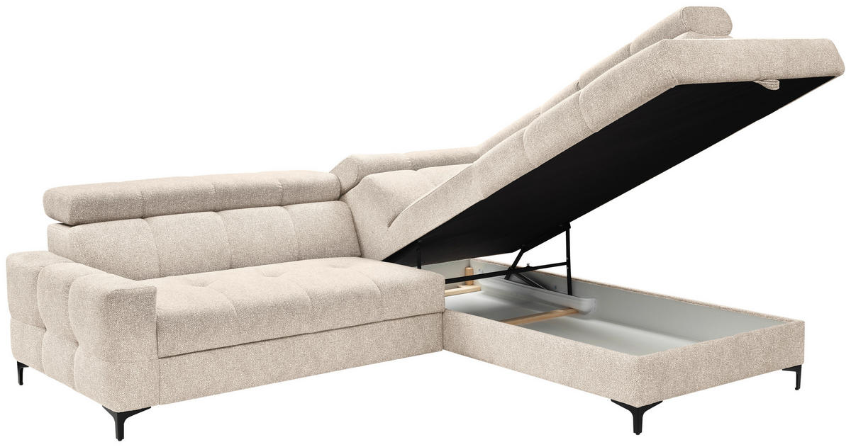 ECKSOFA in Struktur Beige  254/212 cm  - Beige/Schwarz, MODERN, Textil/Metall (254/212cm) - Carryhome