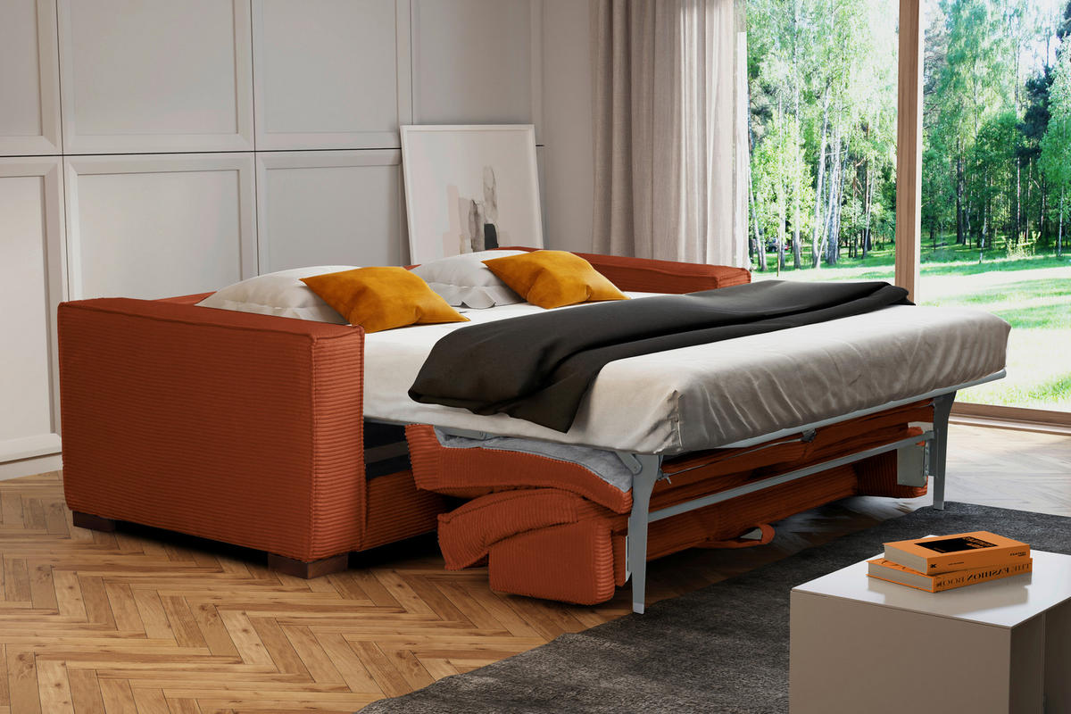 SCHLAFSOFA in Cord Rostfarben  - Rostfarben/Dunkelbraun, Design, Holz/Textil (203/85/99cm) - MID.YOU