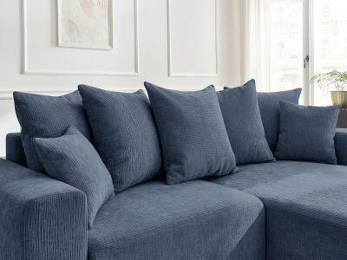 ECKSOFA Ottomane rechts  ATILLA Dunkelblau Struktur  - Schwarz/Dunkelblau, MODERN, Kunststoff/Textil (244/149cm)