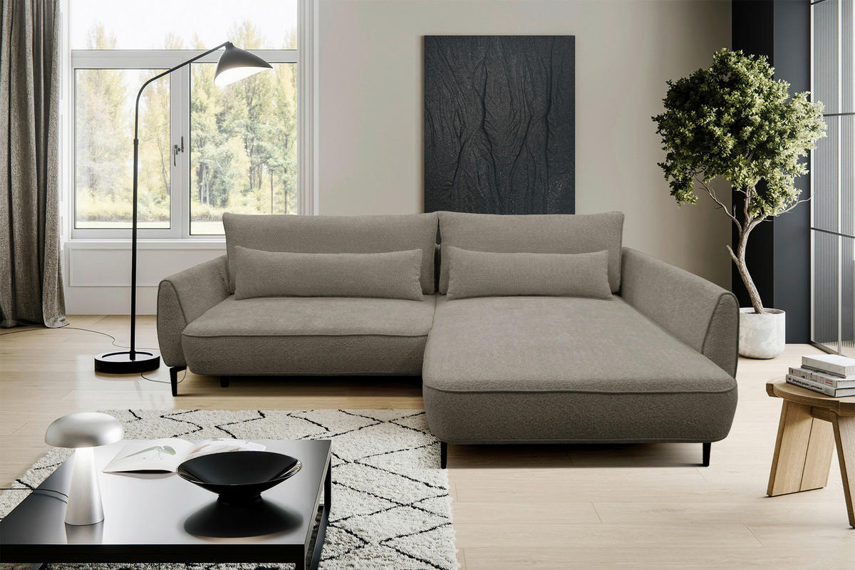 ECKSOFA Beige Bouclé  - Beige/Schwarz, Design, Textil/Metall (273/204cm) - MID.YOU