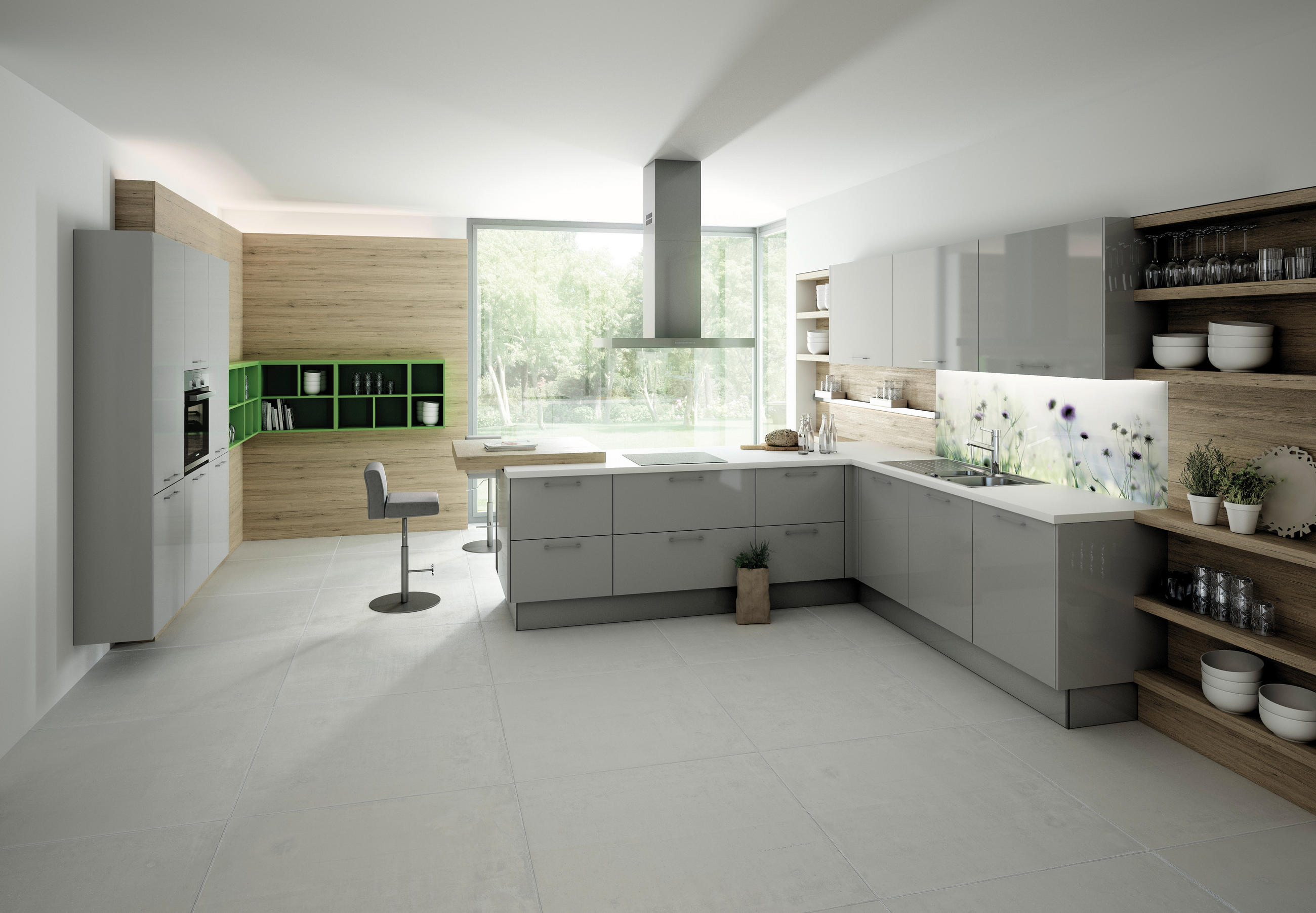 BUCĂTĂRIE LA COMANDĂ   - gri, Design, material pe bază de lemn - Moderano