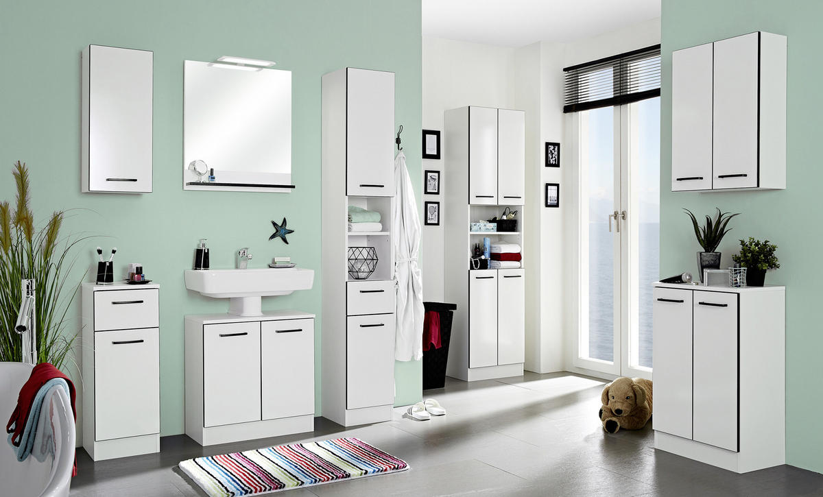 HOCHSCHRANK 30/195,5/33 cm  - Weiss/Anthrazit, Konventionell, Glas/Holzwerkstoff (30/195,5/33cm) - Xora