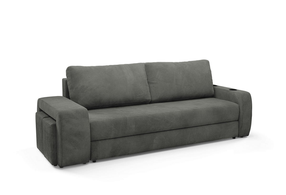 SCHLAFSOFA INES in Plüsch Grau  - Schwarz/Grau, Design, Kunststoff/Textil (258/98/95cm) - Livetastic