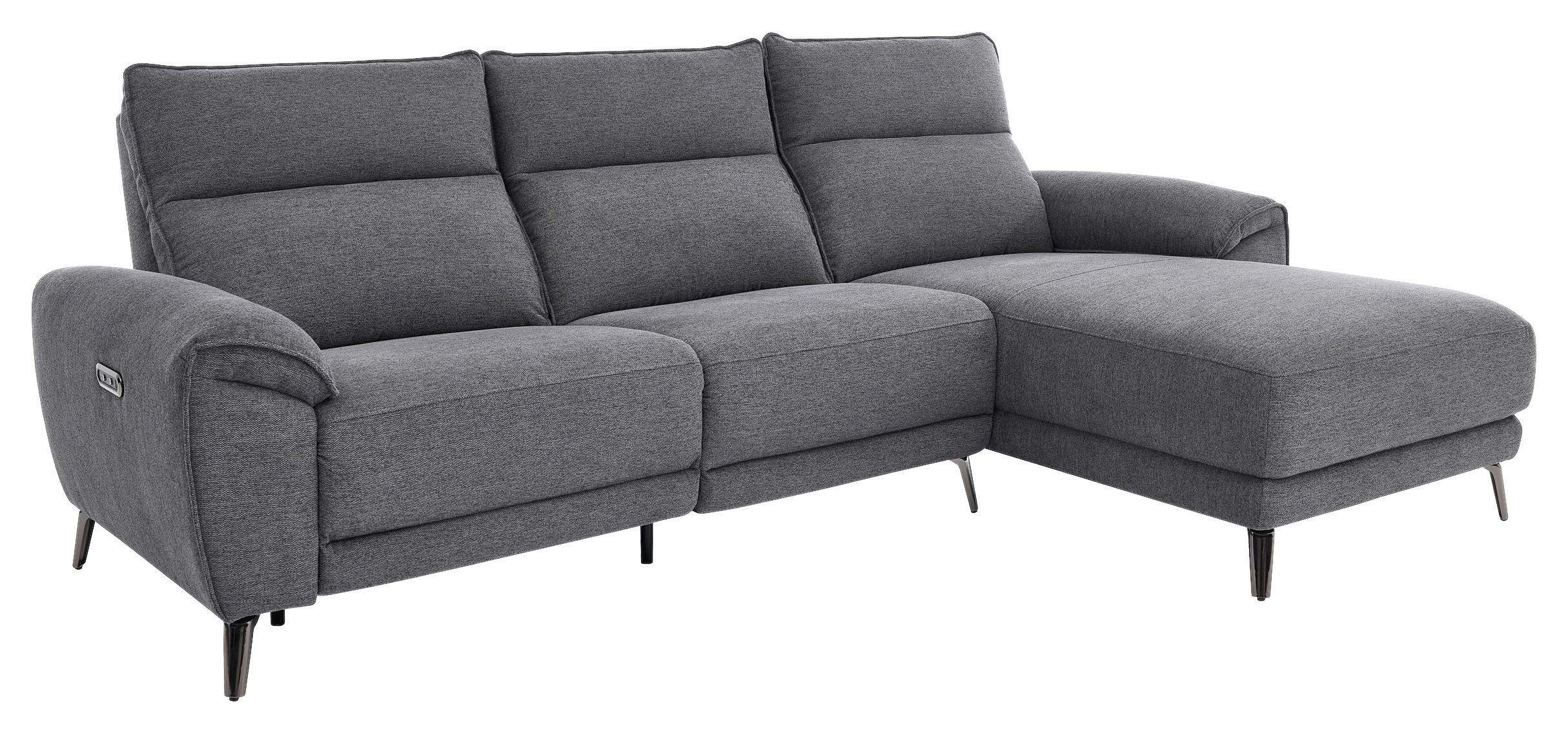 ECKSOFA Dunkelgrau Webstoff Rücken echt, Relaxfunktion  - Chromfarben/Dunkelgrau, Design, Textil/Metall (272/168cm) - Carryhome