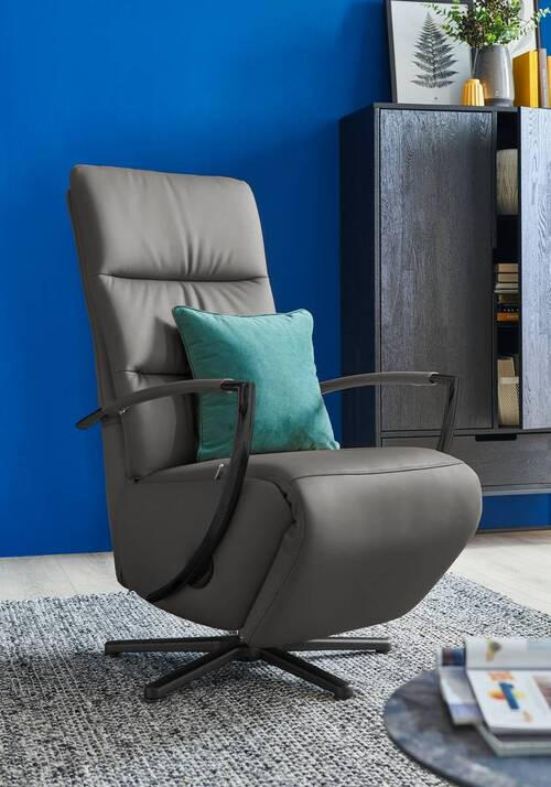 RELAXSESSEL in Leder Grau  - Schwarz/Grau, Design, Leder/Metall (64/112/80cm) - Cantus