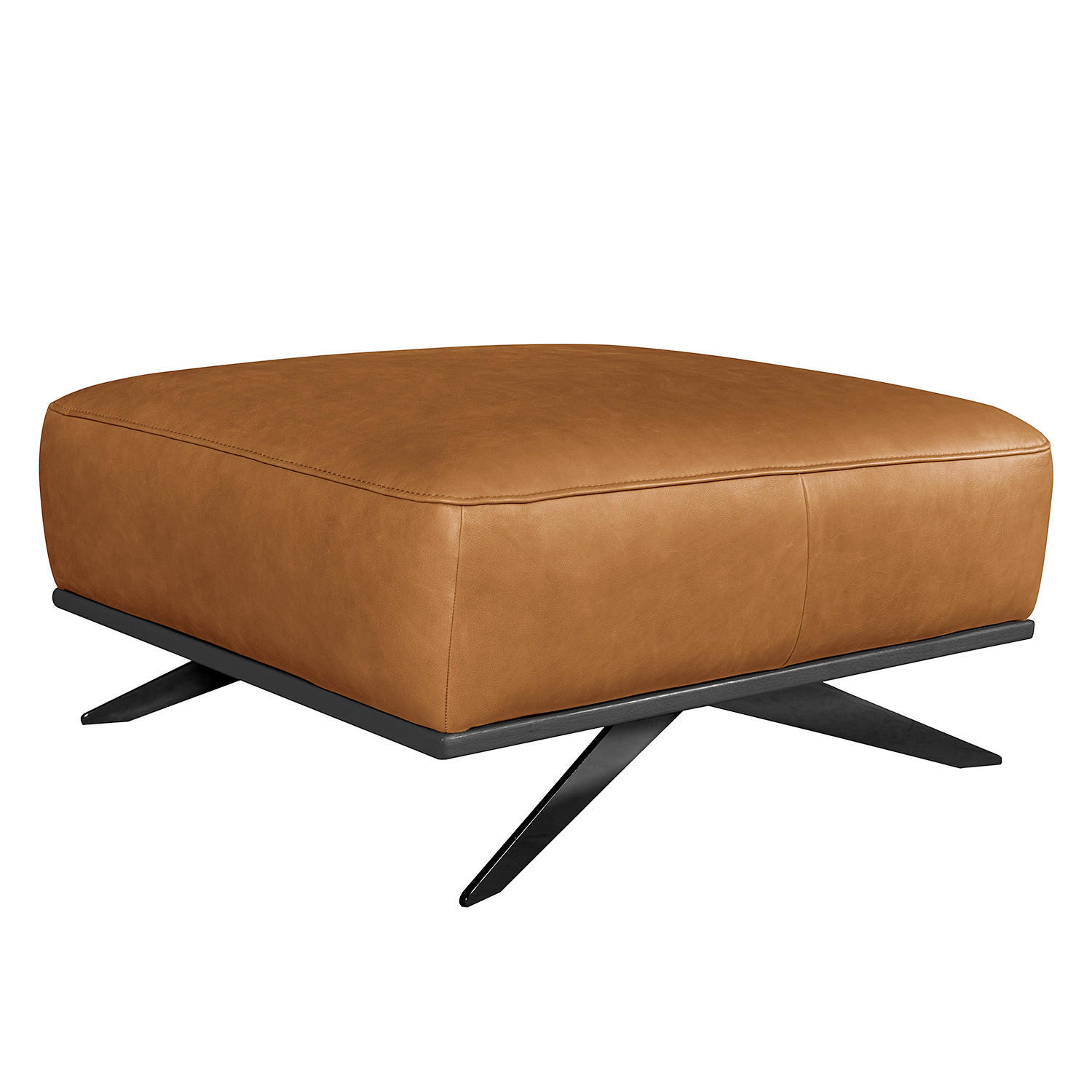 HOCKER Echtleder Cognac  - Cognac/Schwarz, Design, Leder/Metall (95/46/80cm) - Livetastic