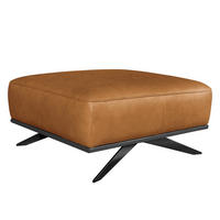 HOCKER Echtleder Cognac  - Cognac/Schwarz, Design, Leder/Metall (95/46/80cm) - Livetastic