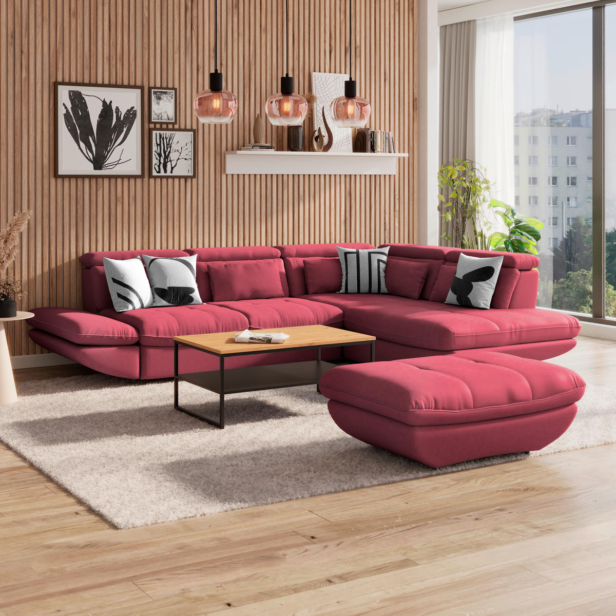 WOHNLANDSCHAFT Koralle Mikrofaser  - Koralle/Schwarz, MODERN, Kunststoff/Textil (311/233cm) - MID.YOU