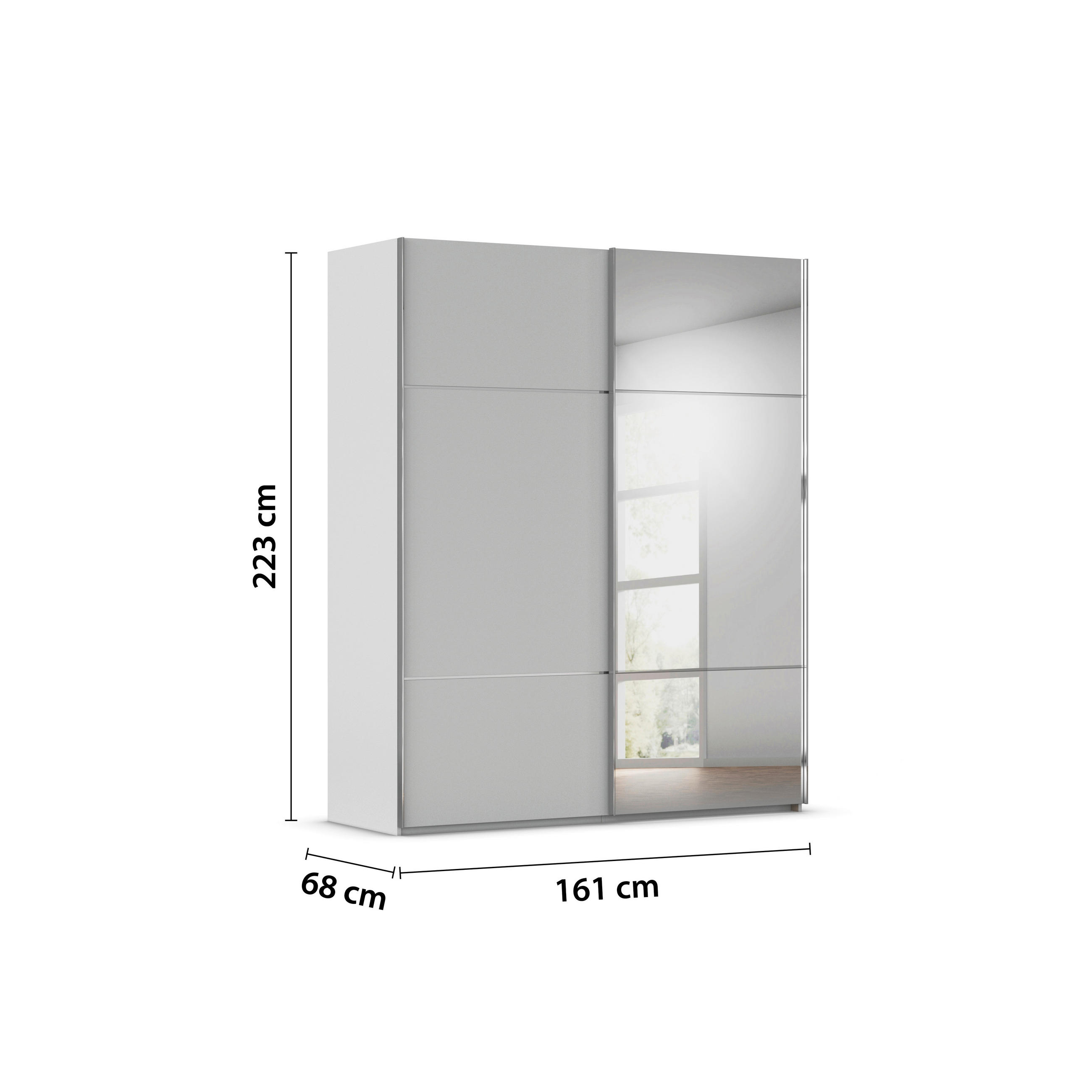 SCHWEBETÜRENSCHRANK 162/223/68 cm,  in Grau, 2 Tür(en)  - Chromfarben/Beige, KONVENTIONELL, Glas/Holzwerkstoff (162/223/68cm) - Novel