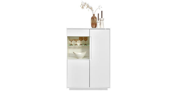 HIGHBOARD Weiß 90/130/38 cm - Weiß, MODERN, Glas/Holzwerkstoff (90/130/38cm) - Carryhome