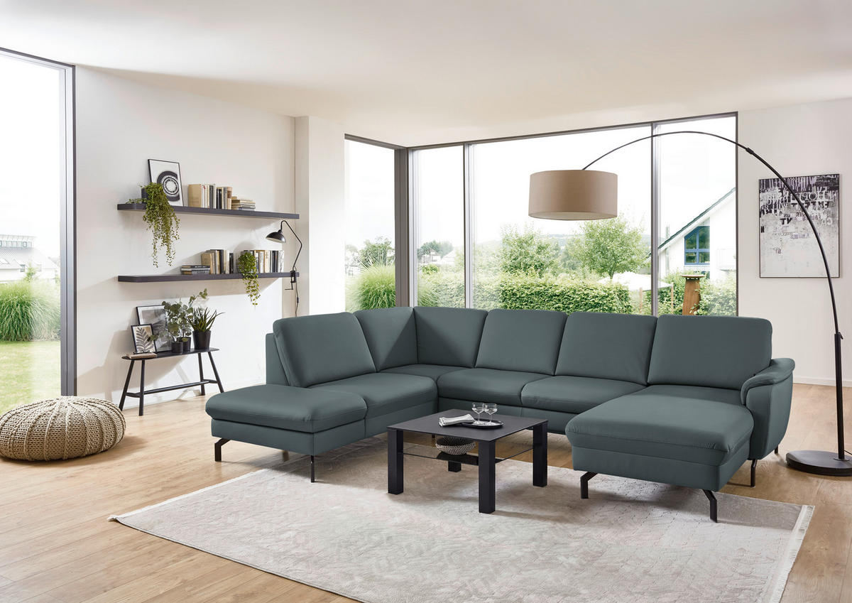 WOHNLANDSCHAFT Beldomo premium in Echtleder Grau  - Schwarz/Grau, KONVENTIONELL, Leder/Metall (224/306/168cm) - Beldomo Premium