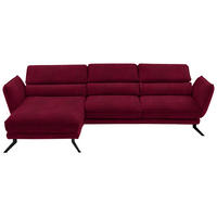 ECKSOFA in Velours Rot  - Rot/Schwarz, Design, Textil/Metall (153/283cm) - Valdera