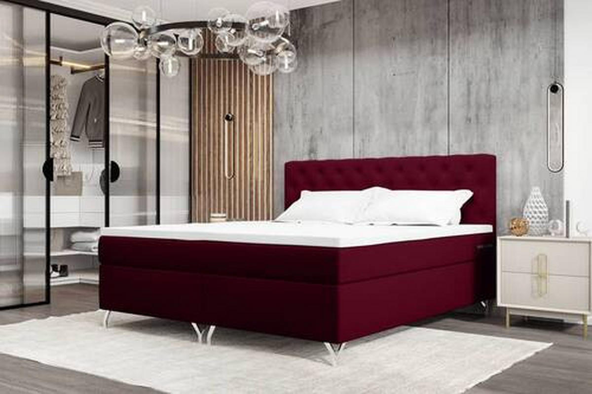 BOXSPRINGBETT 180/200 cm  in Weinrot  - Chromfarben/Weinrot, Konventionell, Textil/Metall (180/200cm) - Carryhome