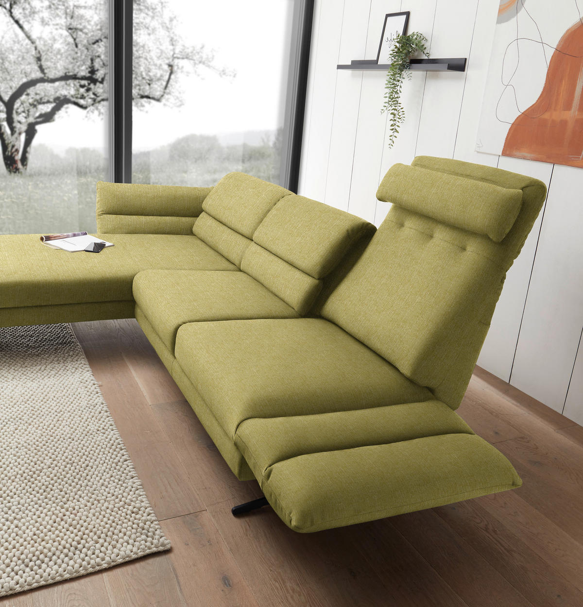 ECKSOFA in Flachgewebe Hellgrün  - Schwarz/Hellgrün, Design, Textil/Metall (176-217/279-327cm) - Dieter Knoll