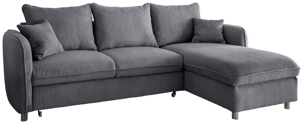 ECKSCHLAFSOFA in Cord Grau  - Chromfarben/Grau, Modern, Textil/Metall (254/160cm) - Livetastic