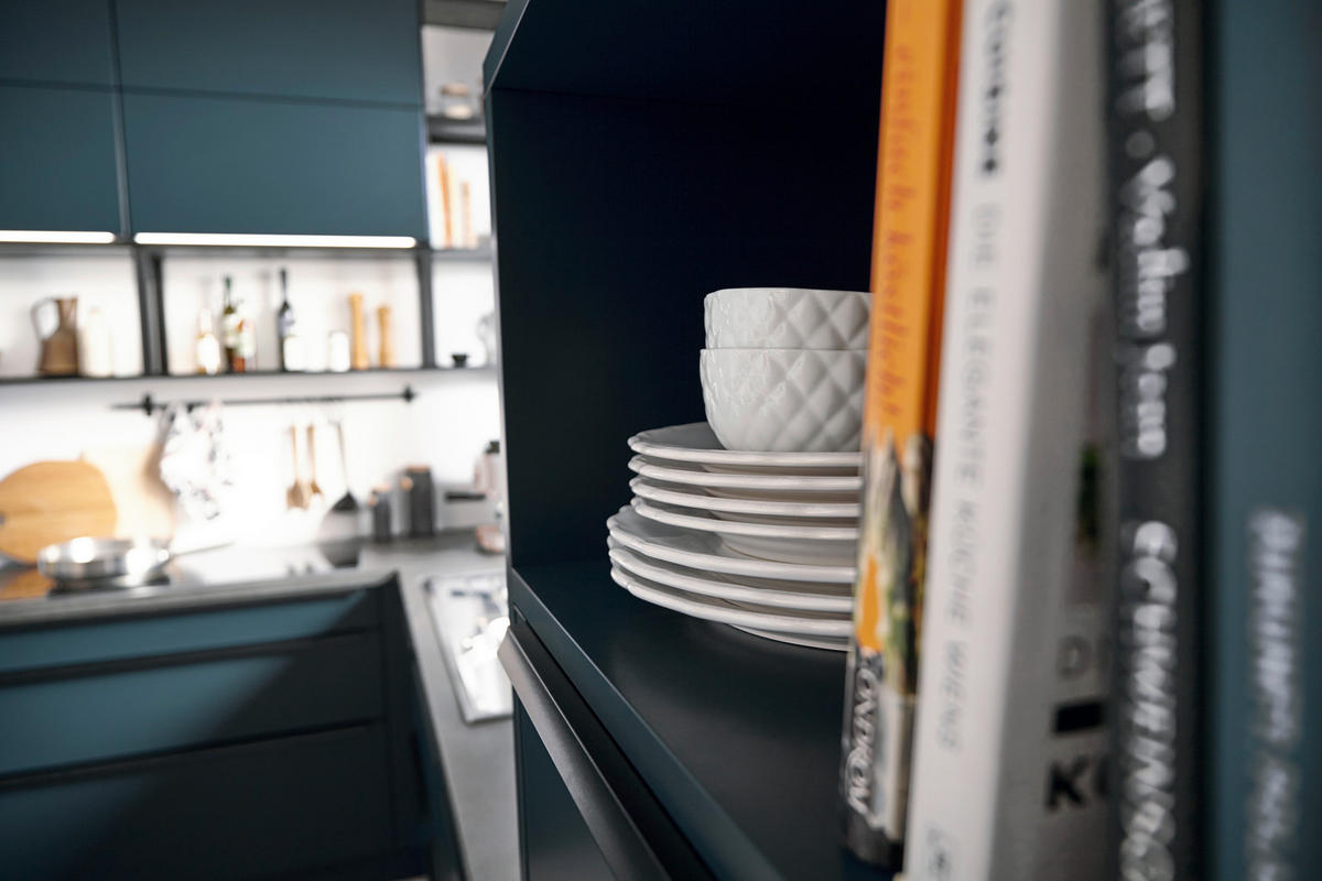 EINBAUKÜCHE SILVIA  - Dunkelblau, Design, Holzwerkstoff - Novel