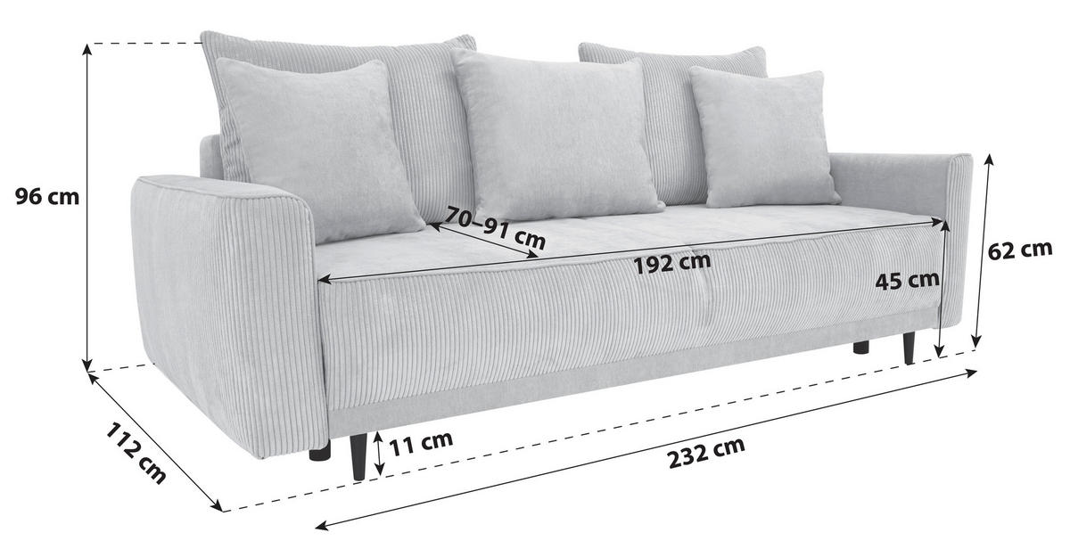 SOFA LEŽAJ bež  - bež/crna, Moderno, tekstil/drvo (232/96/112cm) - MID.YOU