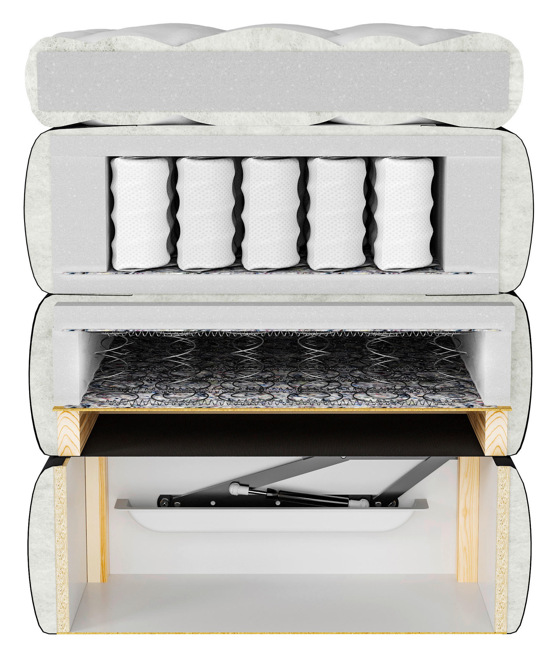 Thumbnail - Carryhome Boxspringbett, Hellgrau, Textil, H2 + H3, 7-Zonen, Höhe ca. 18 cm, 180x200 cm, Bettkasten, Federkernmatratze, ...