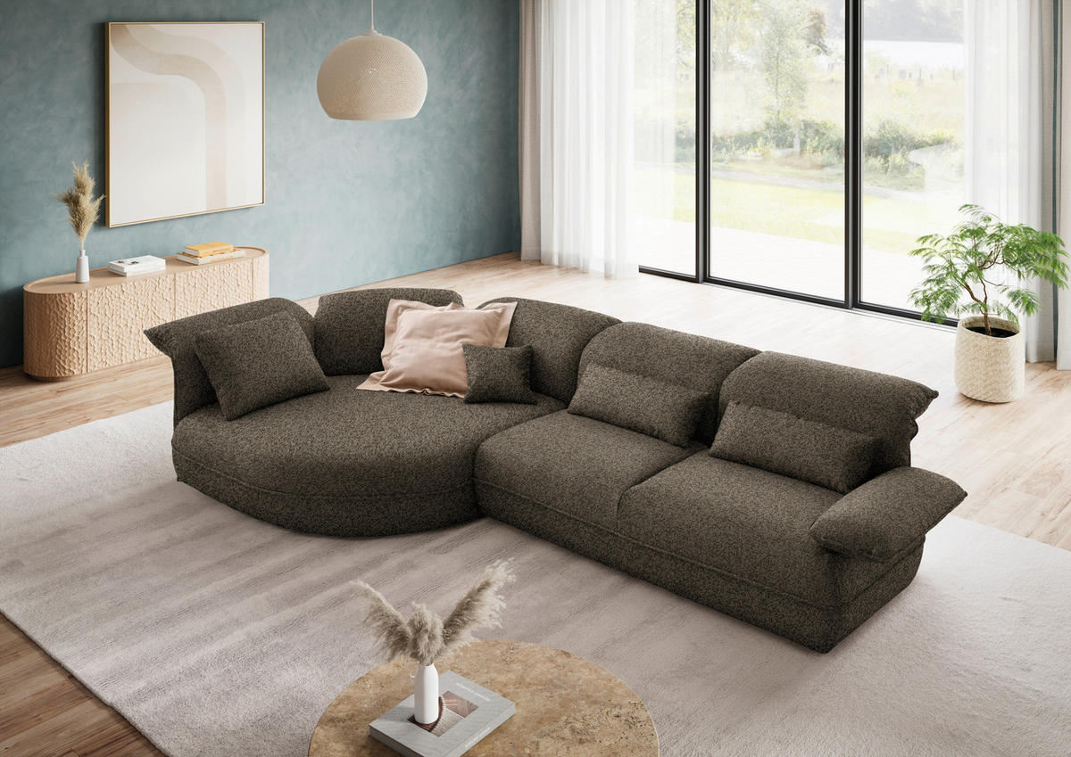 ECKSOFA Chenille Braun  - Schwarz/Braun, Design, Kunststoff/Textil (154/343cm) - Koinor