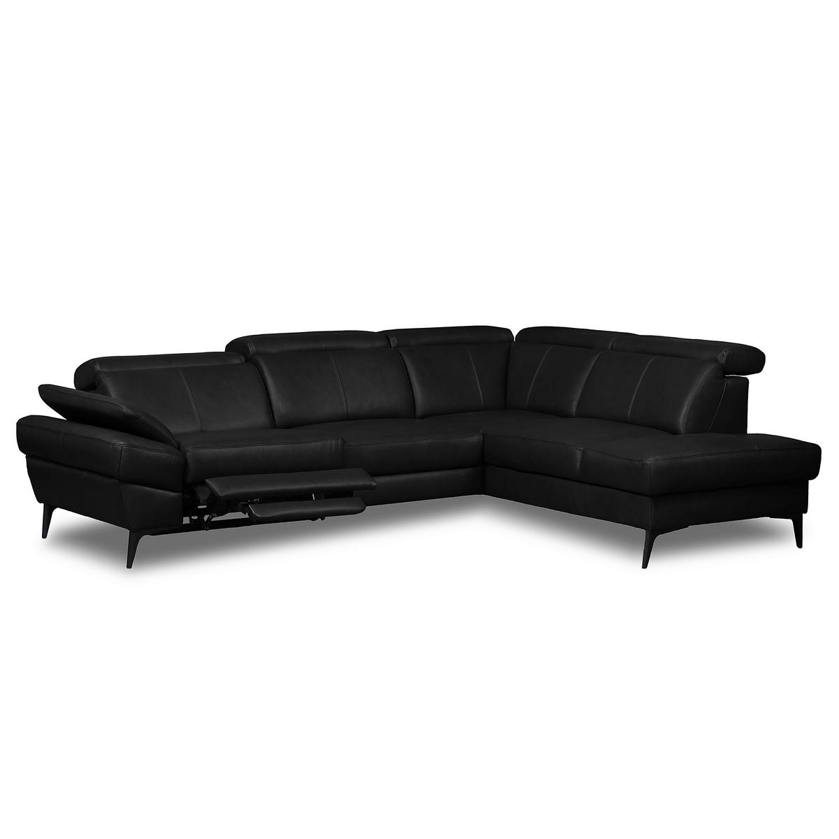 ECKSOFA Lederlook Echtleder Schwarz  - Schwarz, Design, Leder/Textil (264/211cm) - Livetastic