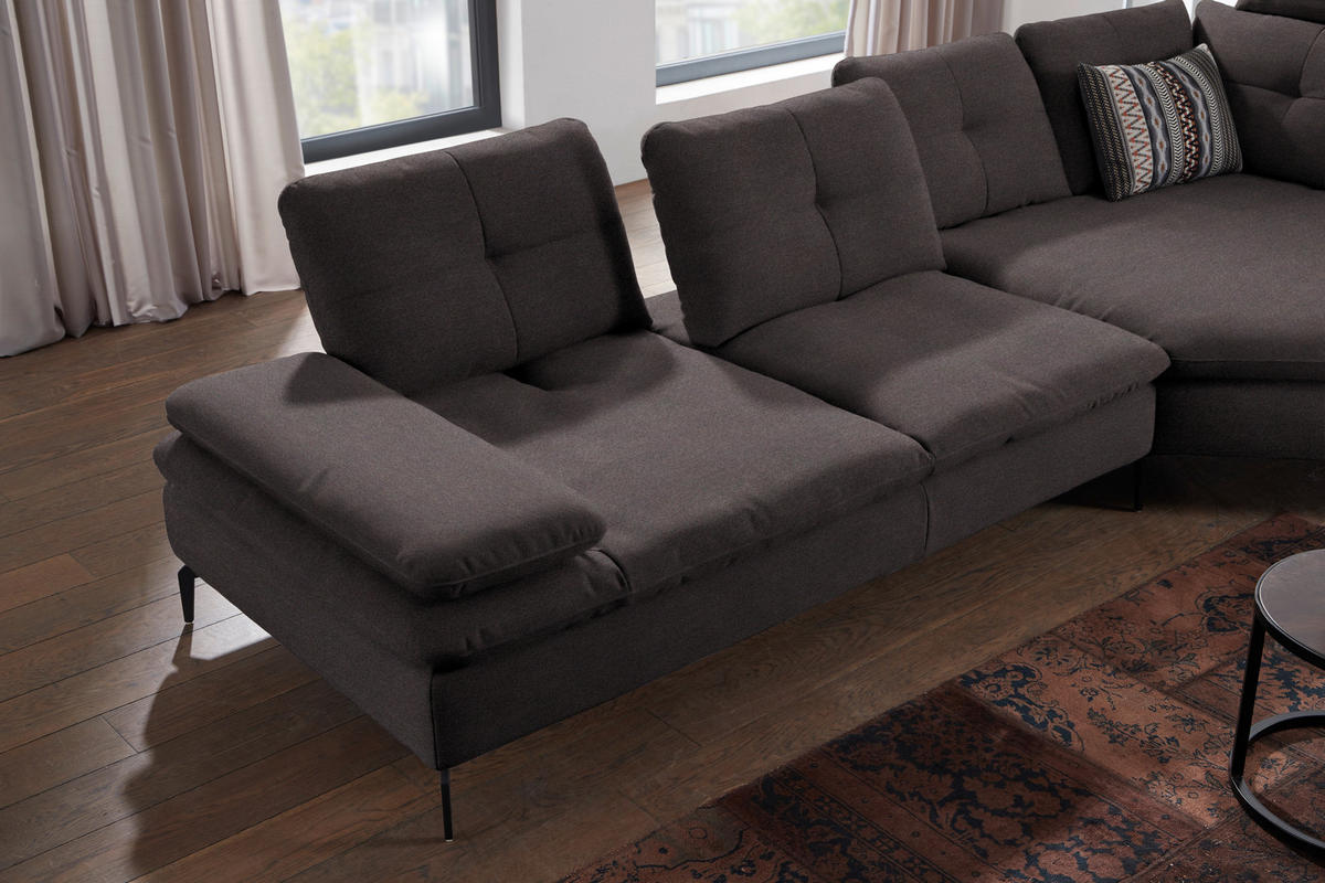 ECKSOFA in Flachgewebe Schwarz  - Schwarz, Design, Textil/Metall (344/157cm) - Chilliano