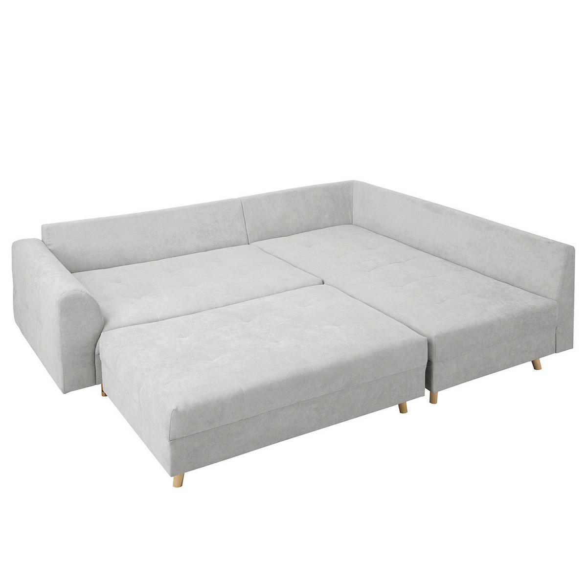 ECKSOFA inkl. Hocker Ariella Hellgrau Mikrofaser  - Hellgrau/Naturfarben, Design, Holz/Textil (161/231cm) - Livetastic