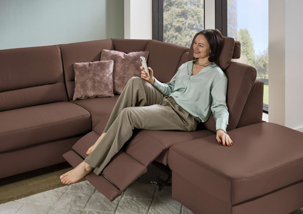 ECKSOFA Echtleder Braun  - Schwarz/Braun, Konventionell, Leder/Metall (290/249cm) - Beldomo Premium