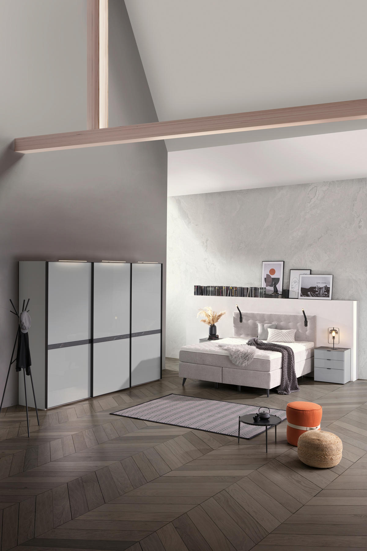 BOXSPRINGBETT 180/200 cm  Hellgrau  - Chromfarben/Hellgrau, Konventionell, Kunststoff/Textil (180/200cm) - Voleo