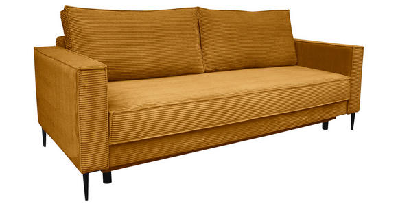 SCHLAFSOFA  mit Liegefunktion, Rücken echt, haustierfreundlicher Bezug Cord Currygelb  - Currygelb/Schwarz, KONVENTIONELL, Textil/Metall (222/93/98cm) - Carryhome