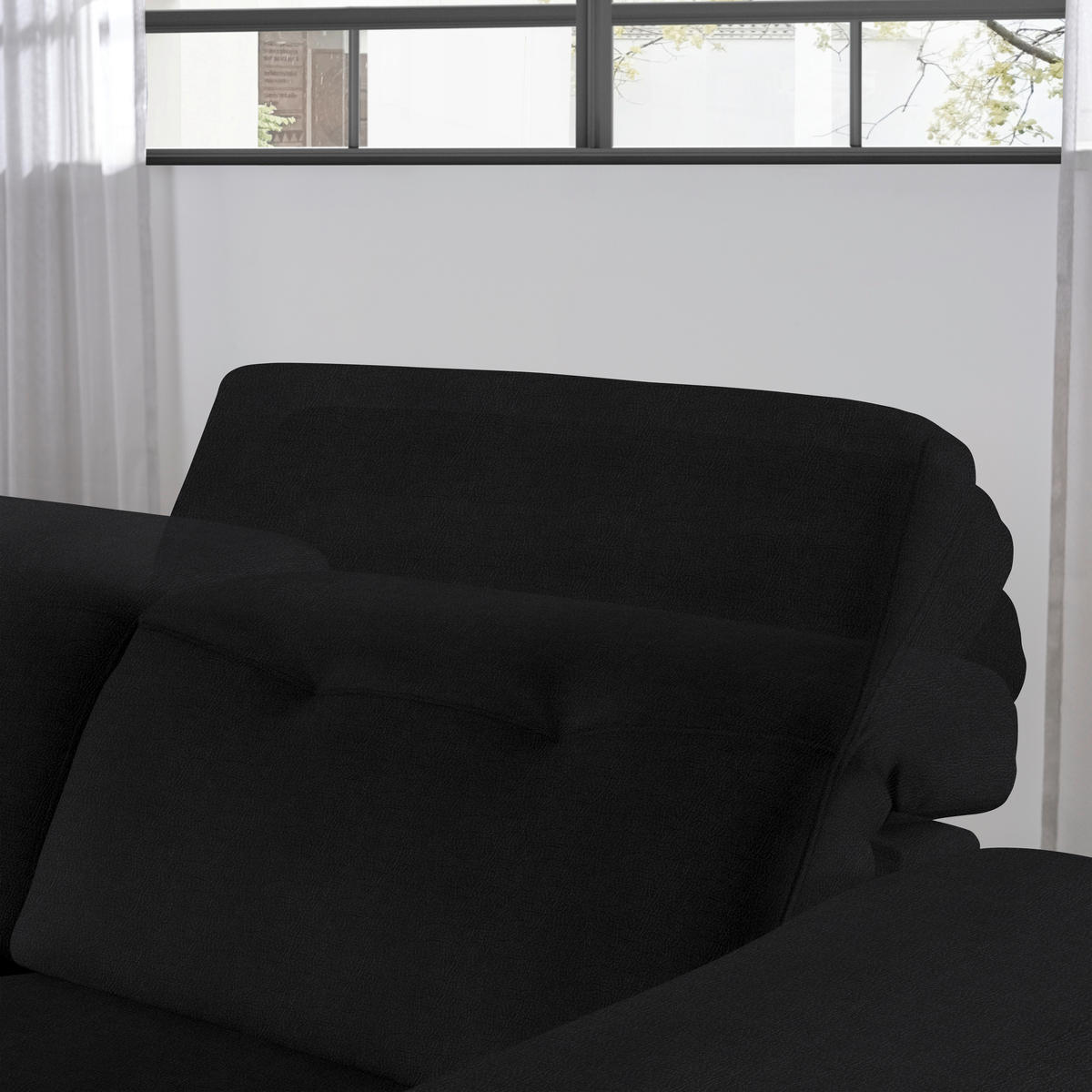 ECKSOFA in Echtleder Schwarz  163/305 cm  - Eichefarben/Schwarz, Design, Leder/Holz (163/305cm) - Novel