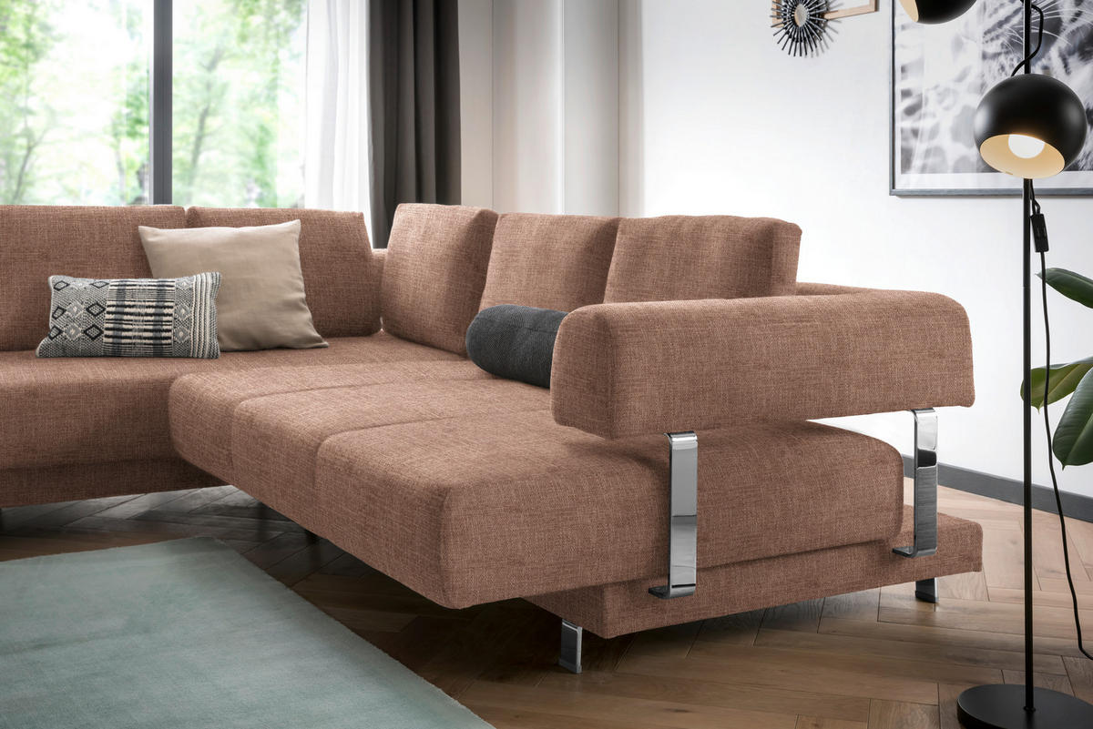 ECKSOFA in Chenille Hellbraun  - Hellbraun, Design, Textil/Metall (235/277cm)