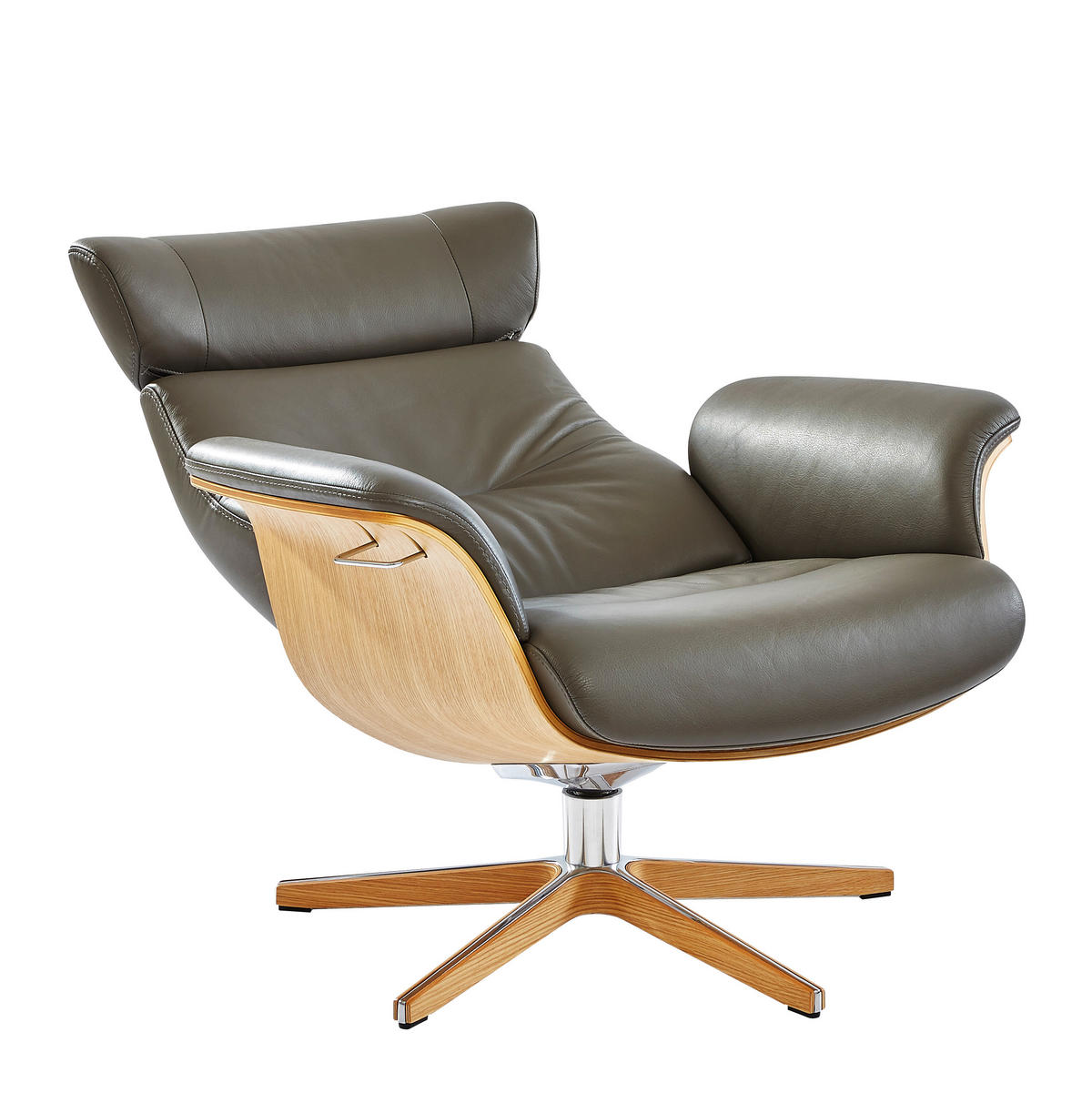 RELAXSESSEL in Holz, Metall, Leder Grau, Eichefarben  - Eichefarben/Alufarben, Natur, Leder/Holz (81/101/80cm) - Conform