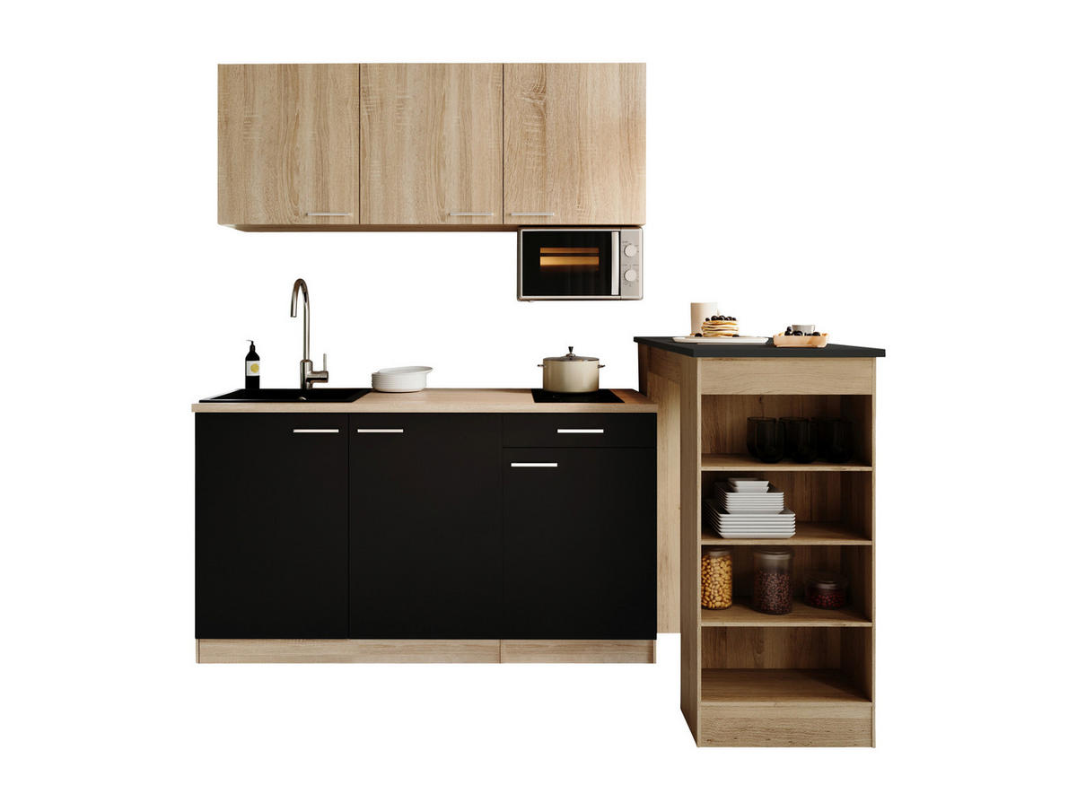MAJHNA KUHINJA - črna/barve hrasta, Design, umetna masa/leseni material (150cm) - Respekta